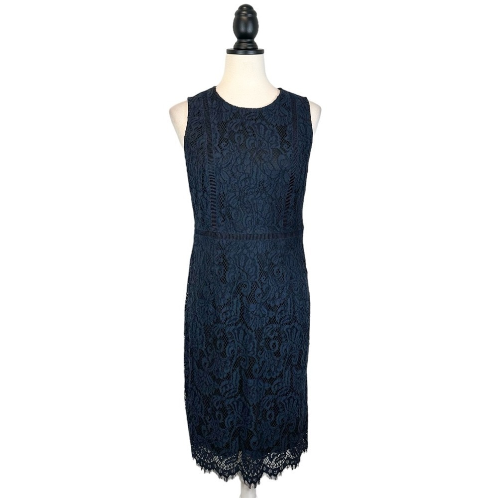 Banana Republic Blue Lace Sheath Dress Sleeveless Scallop Trim NWT Size 4 B32#24